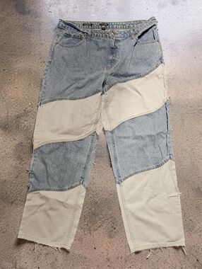 Patchwork Two-Tone Light Blue & White Jeans. Size 16/28inseam.